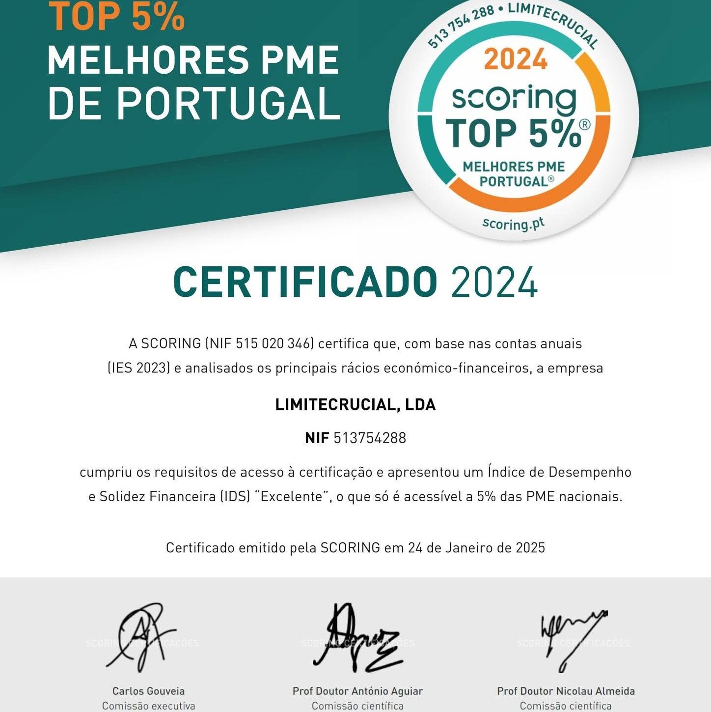 Selo Scoring TOP 5% Melhores PME de Portugal